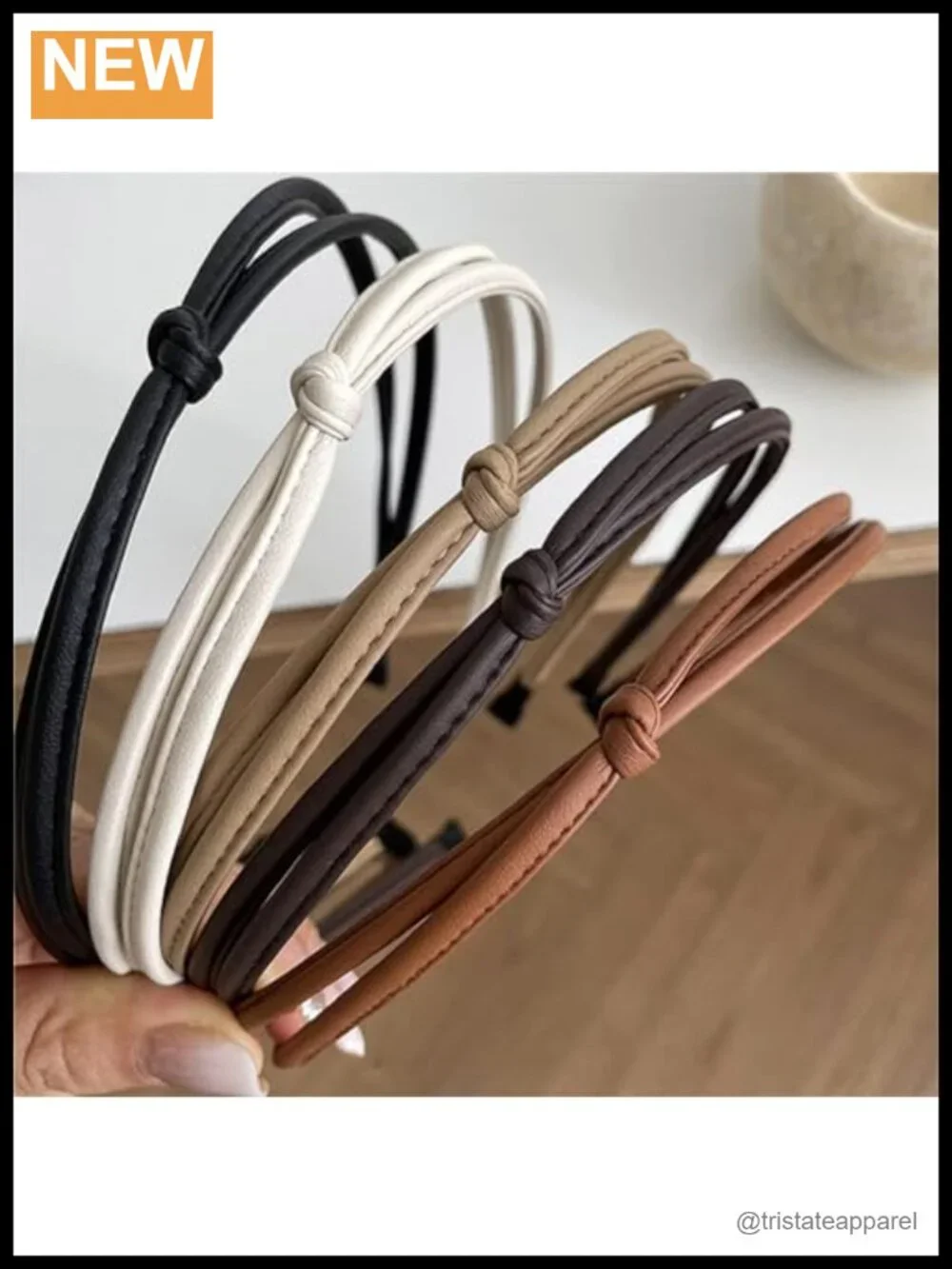 5 Pcs Thin Faux Leather Headbands for Women, Cute Knotted Head Bands